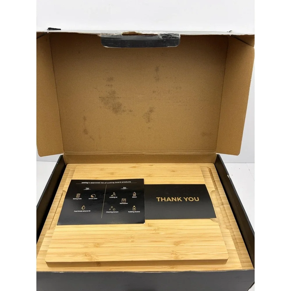Smirly Non-Toxic Cutting Board Set 3 Piece Bamboo Juice Groove Stand Holder